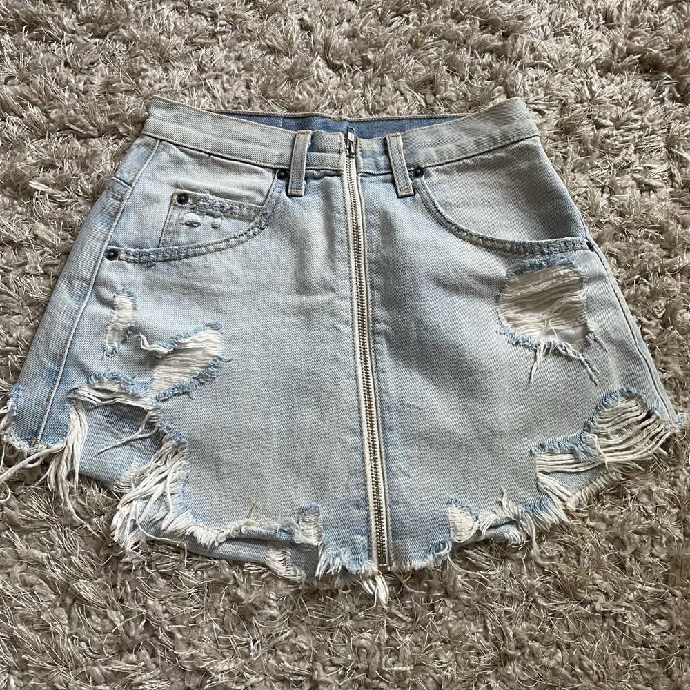 Caramel Denim Zip-up Denim Skirt